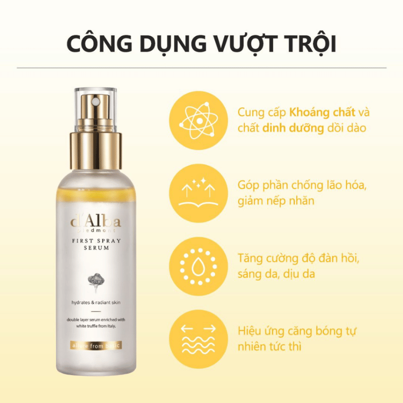 d'Alba First Spray Serum đạt được chứng nhận Thuần chay bởi Hiệp hội Ăn chay Ý, được kiểm nghiệm da liễu và không gây dị ứng 